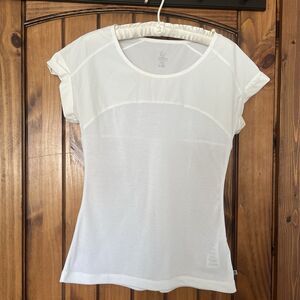 Merrell Select Wick Workout Hiking Shirt White Short Sleeve Cuff Womens Size S